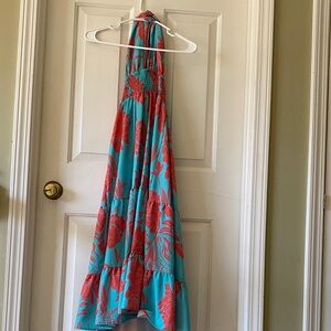 Floral Halter Dress in Blue and Red